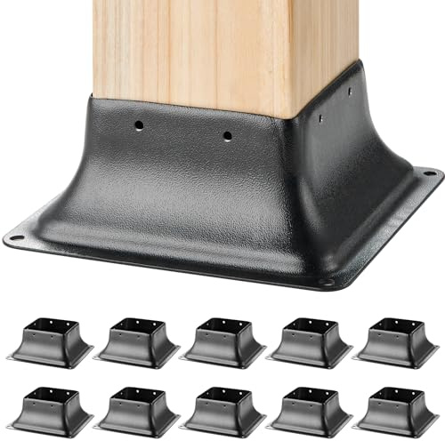 VEVOR Lot de 10 Support de Poteau Bois 4''x4'' 102x102 mm Base de Poteau Interne 91,4x91,4 mm en Acier au Carbone pour Ancrage de Poteau Bois Standard de Rambarde, Main Courante de Terrasse, Porche