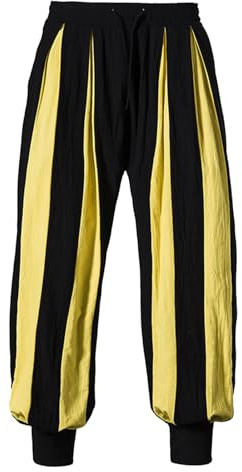 Beokeuioe Pantalon médiéval en lin pour homme - Pantalon rétro à rayures - Pantalon de loisirs - Costume médiéval - Pantalon de pirate - Viking - Renaissance, carnaval, Halloween, cosplay, jaune, XL