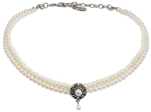 Alpenflüstern Trachten Glamour-Kropfkette Helena - Perlen Halskette, Trachtenkette, eleganter Damen-Trachtenschmuck, Dirndlkette (creme-weiß) DHK333