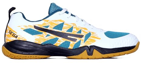 Sega RP24 Power Badminton Shoes Men Indoor and Outdoor Court Trainers. Non Marking Power Cushion Anti-Slip Breathable (White & Yellow, UK Footwear Size System, Adult, Men, Numeric, Medium, 10)