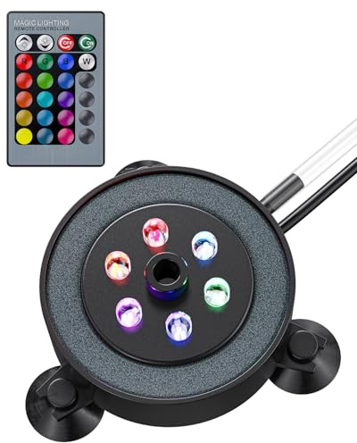 Pawfly Aquarium Air Bubble LED Light with Underwater Bubbler, Air Stone Disc, 4 Multi-Colored Lighting Modes and Strong Remote Control (Battery Not Included)
