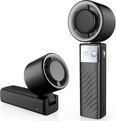 FGHB Ventilateur Portable à Main,Ventilateur Silencieux,Puissant Ventilateur usb avec batterie de 4000 mAh,1 à 199 vitesses design pliable et écran LED Pour une utilisation Voyage/Extérieur