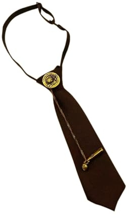 DIEKE Cravate vintage en métal avec épingle et chaîne pré-nouée pour uniforme scolaire japonais Preppy - Cravate réglable pour femme et homme - Cravate en polyester, marron, taille unique