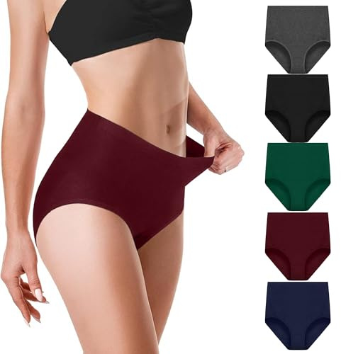 Desanlapi Culotte Femme Taille Haute Coton Culotte Stretch Slips sous-Vêtements pour Femmes Lot de 5 Doux Confortable Bikini Elasticité Féminins Slip Multicolore XL