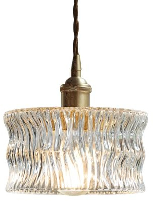 E14 Light Source Single-Head Hanging Light,Japanese Minimalist Style,Creative Water Ripple Glass Pendant Lamp Lampshade,Bar Balcony Bedside Decorative Lighting Fixtures