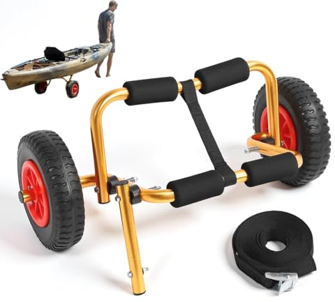EIMSOAH Canoe Carrier Dolly kayak dolly kayak trolley wheels With 10in Solid Tires, Adjustable Foldable Aluminum Universal Canoe Cart Trolley, Fit for Kayaking Small Boats Kayak Hardware