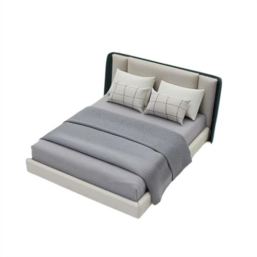 1/20 Scale Bedroom,Mini Doll Beds,Miniature Bed,Mini DIY Bedroom Furniture Bedding Miniature Queen Bed for Doll House Bedroo-m Furniture Accessories (Gray)