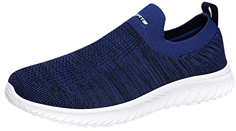 Generisch Scarpe da corsa da uomo, sportive, in rete, per il tempo libero, morbide, leggere, traspiranti, da jogging, senza lacci, suola piatta, scarpe da viaggio morbide, Blu, 44 EU