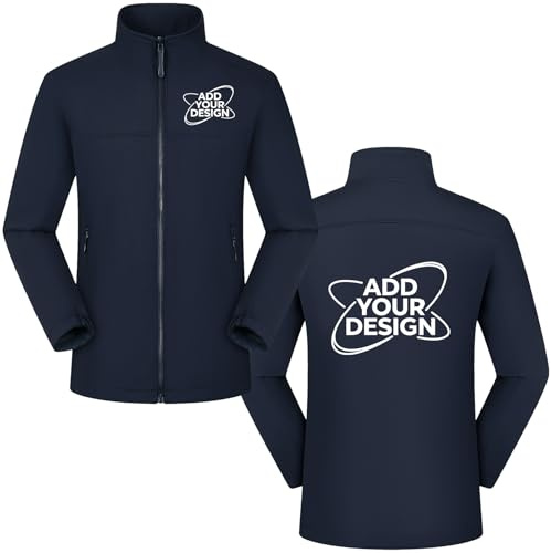 Nicevhljac Veste d'extérieur personnalisable pour homme - Coupe-vent - Doublure polaire - Col montant - Manteau de travail en softshell - Personnalisable, bleu marine, L