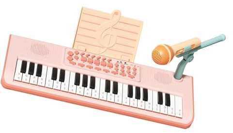AKLOSIPY Elektroniskt Piano med 37 Tangenter för Barn med Mikrofon - Pedagogisk Leksak för Musikklaviatur, Inbyggt Batteri och Unik Stilfull Design (Rosa)