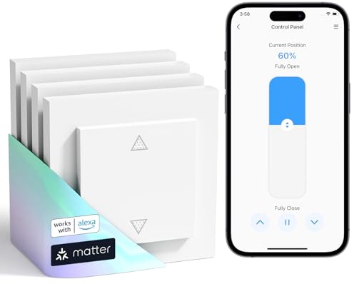 Meross Matter Smart rullgardinsswitch, WLAN med timer och fjärrkontroll, kompatibel med HomeKit, Alexa, Home Assistant och Google Home, 55 x 55 mm – smart rullgardinskontroll för persienner/markiser
