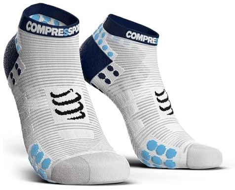 COMPRESSPORT Homme Pro Racing Socks V3.0 Low Chaussette Running, Blanc/Bleu, 42-44 EU