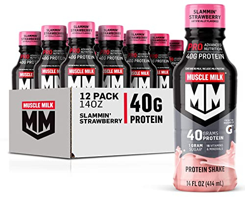 Muscle Milk Pro Series Protein Shake, Slammin' Strawberry, 40g Protein, 14 Fl Oz, 12 Pack