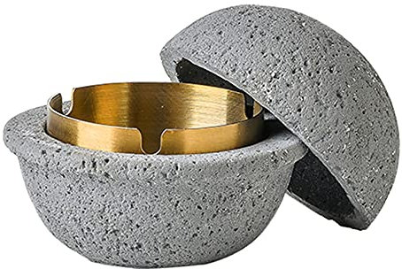 Cutfouwe Praktischer Tischabfalleimer für draußen und Balkon - geruchsdicht und als hübsche Tischdeko nutzbar.aus Beton und Edelstahl (B. Grau)