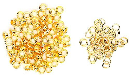 200 Set Scarpe Passacavo, 6mm Metallo Ottone Occhiello Kit Foro Cavo Rivetto Fai Da Te Fatti a Mano Ottone Oro Accessori in Pelle per Tessuto, Teloni, Pelle