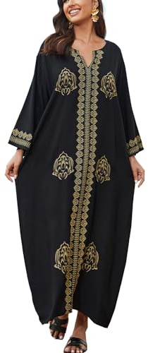 YOUKD Caftano ricamato Boho Beach Bikini Cover Up Robe Plus Size Loungewear per le donne, O nero., Etichettalia unica