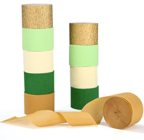 Krepppapier, 10 Rollen Grün-khaki Krepppapier, 4.5cm x 25m Kreppbänder Luftschlangen Mehrfarbig, Krepp Papier, Creppapier Seidenpapier Streamer für Hochzeit,Geburtstag,Babyparty