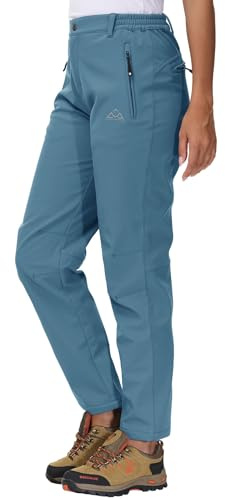 YSENTO Pantalon Softshell pour Femme - Pantalon d'Hiver - Pantalon de Randonnée - Ski - Imperméable - Chaud - Rembourré - Thermo - Pantalon d'Extérieur - Trekking, Gris/bleu, S