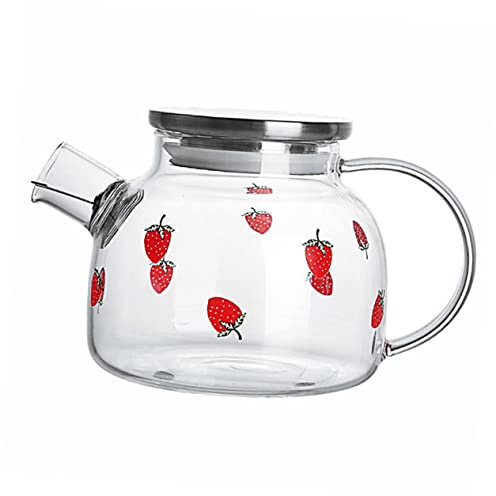 Cabilock Hitzebeständige Glas-teekanne Mit Erdbeermuster Aus Hochwertigem Borosilikatglas Integrierter Edelstahl-teesieb Für Kalten Tee Kaffee Saft Und Haushaltsgetränke