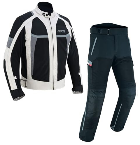 BOSmoto Motorradkombi Textil 2-teiler Jacke und Hose mit Protektoren, für mehr Sicherheit auf dem Motorrad,Herren Motorrad Textil Jacke und Hose,Motorrad Textil kombi (GRAY, L)