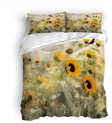 Generisch Bettwäsche Blumen & Bettwäsche Gelb – 155x220cm mit 2 Kissenbezügen 80x80cm, ultraweiches Material, leuchtendes Sonnenblumen-Design für EIN fröhliches & natürliches Ambiente.