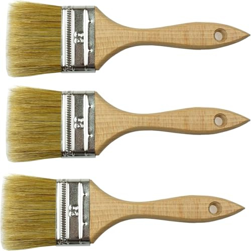 efo Lot de 3 pinceaux plats multi-usages - Mélange de poils naturels - Pour murs, terrasses, clôtures, abris de jardin - Convient pour teinture, vernis et huile - Taille 63 mm