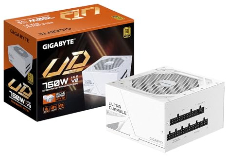 Gigabyte UD750GM PG5 ICE 80 Plus Gold Fully Modular 750w PCIe 5.0 White Power Supply Unit, ATX 3.1, 12VHPWR GPU Connector, Flat Cables, 10 Year Warranty