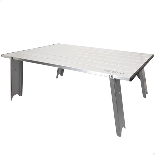 AKTIVE Mesa Plegable Camping, 55x41x20 cm, Aluminio, Ligera y Resistente, Máx. 20 kg, con Funda Transporte, con Anclajes, Acampada, Enrrollable, Exterior, Mesas Plegables, Campismo (63056)