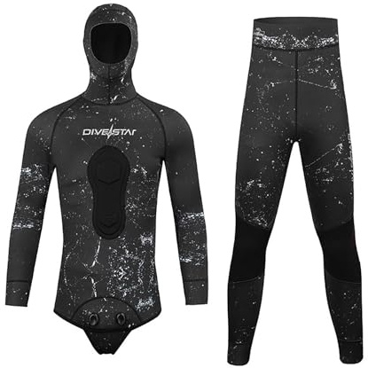 M,Traje de Pesca Submarina de Neopreno de 1,5 Mm con Capucha – Traje de Buceo de Camuflaje de 2 Piezas con Almohadilla de Carga en El Pecho, Ideal para Apnea y Esnórquel