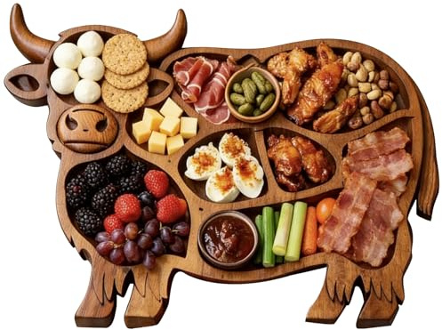 kinrguiyuez Highland Cute Cow Wooden Charcuterie Board, Wooden Cow Food Platter, Appetizer Board, for Snack Fruit Meat Cheese Home Party Banquet Family Gathering Dining Table Holiday Kitchen