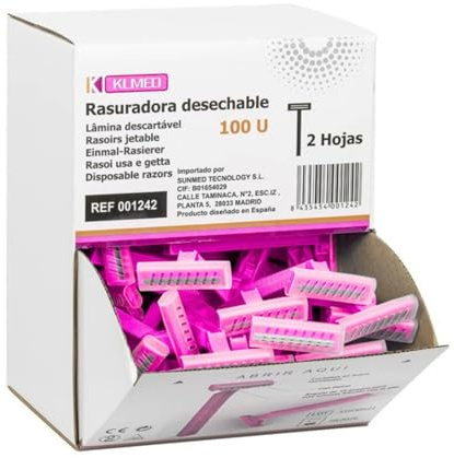 Rasuradoras Desechables Con Doble Hoja. Cuchillas De Afeitar En Acero Inox. Caja Dispensadora 100 Uds. Ideal Centros De Estetica Y Laser, Centros De Tatuajes. Cuchillas Desechables.