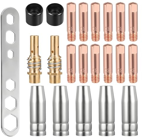Foonary 22 accessori per saldatura MIG, filo di riempimento 0,8 mm, per saldatrice a gas di protezione, tubo di protezione, ugelli di saldatura, cuscinetti isolanti, chiavi inglesi, pezzi di ricambio