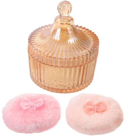 WRITWAA Fluffig Pulverpuff med och Glasburk med Lock Återfyllbar Behållare för Babypuder och Skonsam Applicator för Babyhud Dekorativ och Portabel för Badrum och Barnrum