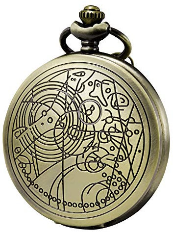 MORFONG Herren Damen Taschenuhr Analog Quarzwerk mit Kette Doctor Who Dr. WHO Bronze