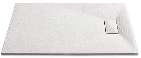 Piatto Doccia Arredo Arredamento Bagno Spessore 2.6 Cm In Resina Effetto Pietra Stone Ardesia Antiscivolo Filopavimento Riducibile Indistruttibile Con Griglia Di Copertura Bianco (80 x 180 Cm)