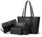 YTL Damen Handtasche Tote Shopper Groß Schultertasche Umhängetasche Geldbörse Kartenhalter Tasche 4-teiliges Set für Büro Schule Einkauf Reise Geschenk Schwarz