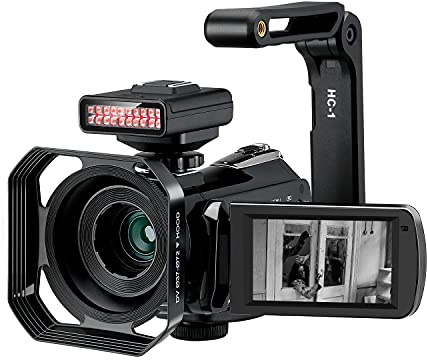 4K Camcorder ORDRO Night Vision Video Camera Vlog Ghost Hunting Camera Camcorder for YouTube 3.1’’ IPS Touch Screen Camcorder with IR Light Handheld Holder 64G Memory Card and 2 Batteries