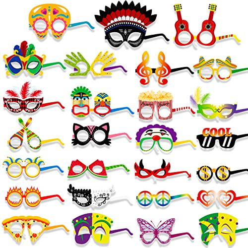 DPKOW 27pcs Divertenti maschera occhiali da festa per Carnevale di Venezia, carta Occhiali per Halloween Carnevale Costume Accessori foto props Bomboniera, Messicana Festa Compleanno Costume Accessori