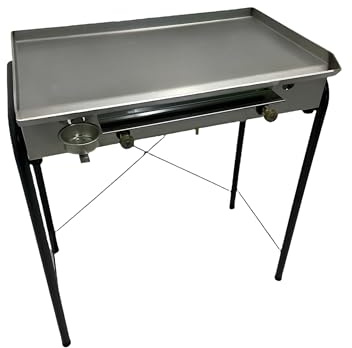 Piastra Barbecue Professionale a GAS Griglia Acciaio INOX liscia 5 mm per Catering Ristoranti Street Food Pub per Cottura Arrosto 2 fuochi (Large 80x50 + Coperchio)