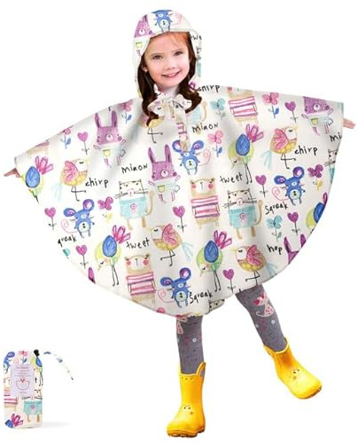 LAMA Cape de pluie pour enfants, poncho de pluie, pour filles, veste de pluie légère pour enfants, vêtements de pluie réutilisables, cape de pluie avec capuche, poncho de pluie pour le cyclisme, la