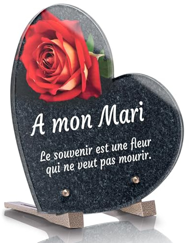 Générique Plaque Funéraire Coeur Personnalisée - Rose Granit - Textes personnalisables, plusieurs lignes - Résistante aux Intempéries et Traitée Anti UV (21x21 cm (moyen)), CO-ROSE09