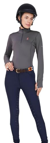 Preto Maglia termica da donna e ragazza, a maniche lunghe, abbigliamento equestre e attrezzatura per equitazione (grigio/blu navy), Grigio/blu navy., X-Large Di Più