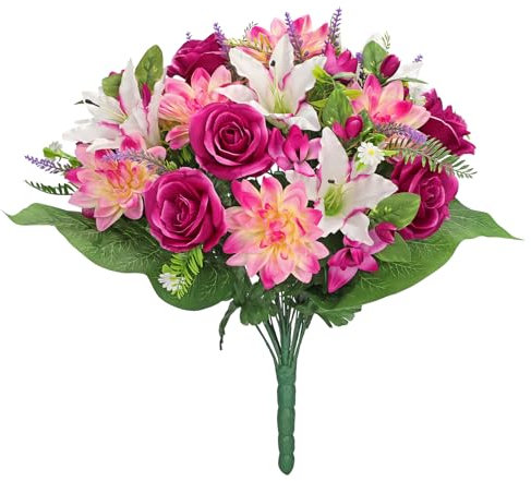 Arborus Künstliche Blumen Grabgesteck Künstlicher Blumenstrauß 48 cm Künstliche Rosen Gestecke für Friedhof Kunstblumen Friedhof Künstliche Friedhofsblumen für Grabsteine Grabdeko Grabschmuck