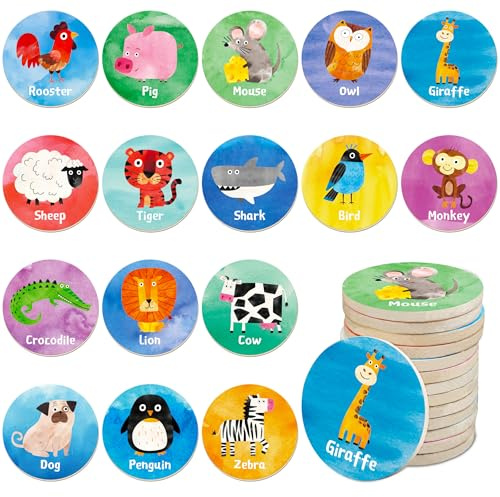 SpriteGru Wooden Memory Matching Game, 32 PCS Matching Animal Wood Chips Educational Matching Game for Toddlers Preschool 4 5 6 Years Old