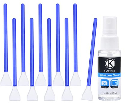 Camkix APS-C sensorrengöringssats digitalkameralinsrengöringssats kompatibel med DSLR och spegelfria kameror – 10 x 16 mm kemtvättspinnar och 1 flaska sensor optisk linsrengöring