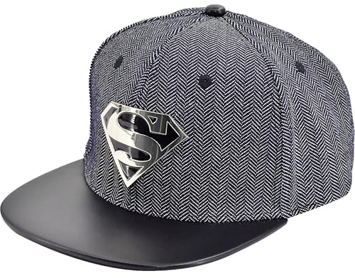 DC Comics Superman Strapback Hat, Adult Baseball Cap with Flat Brim, Grey, One Size, Grey, One Size