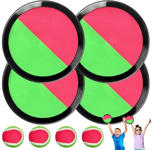 Cattura Racchette Palline Set, Racchettoni Giochi Spiaggia, Toss e Cattura Gioco della Palla, con 4 Pagaie e 4 Palle da Lancio, per Feste, Giardini, Giochi al Mare Bambini 2 3 4 5 6 7 8 10 12 Anni