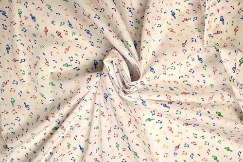 Pyrhan Printed Polycotton Fabric – 45 Wide Sewing Material by The Metre – Quilting, Dressmaking, Craft & Home Décor – Christmas, Animal, Stripes, Music & More (Music Notes Print)