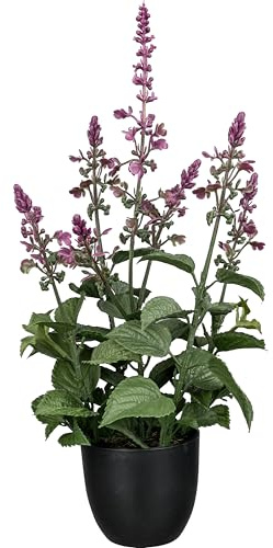 CREATIV green künstlicher Salbei 39cm im Topf I künstlicher Salbei-Strauch I künstlicher naturgetreuer Salbei mit pinken Blüten I hochwertige Kunstpflanzen I Kräuter Deko Küche