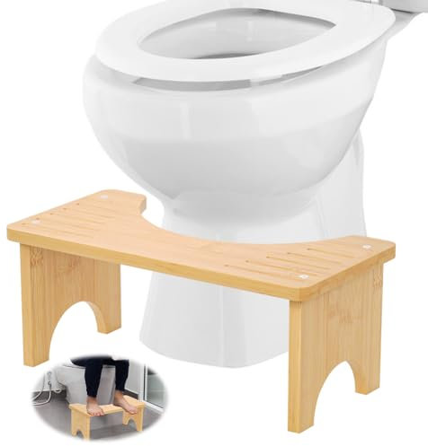 Wapasezyar Toilettenhocker Erwachsene, Bambus Toilettenhocker, Rutschfester WC Hocker für Badezimmer, Tragbarer Kackhocker Toilette für Verstopfung und Blähungen